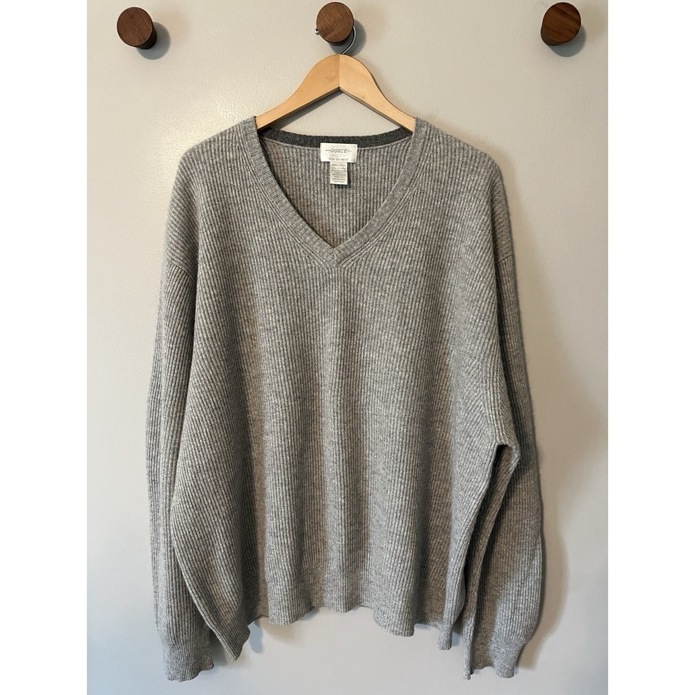 DORCE Men's 100% Pure Cashmere Sweater Ribbed Gray Men's Size XXL 2XL‎